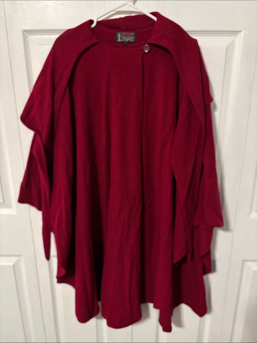 Irish Molina Deep Red Draped Walking Cape with Single Button and Hood